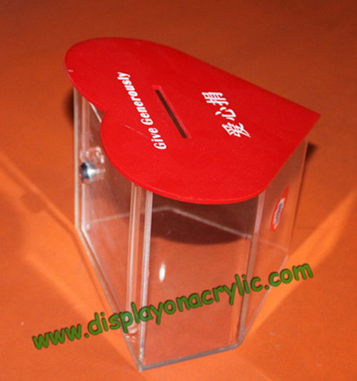 red heart acrylic donaton box